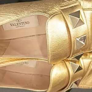 Valentino Garavani Metallic Gold Studded Leather Loafers